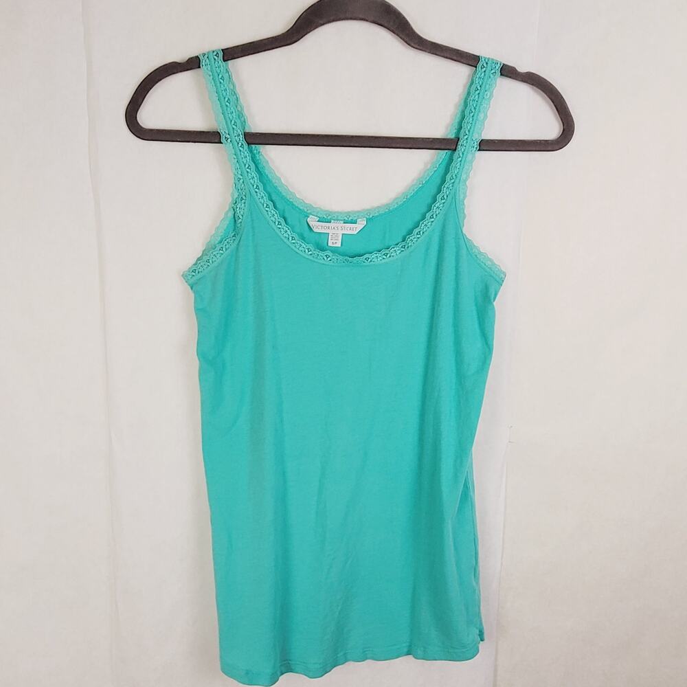 Victoria’s Secret Blue Lace Trim Tank Top Size S Y2K Coquette Basic Lingeriecore